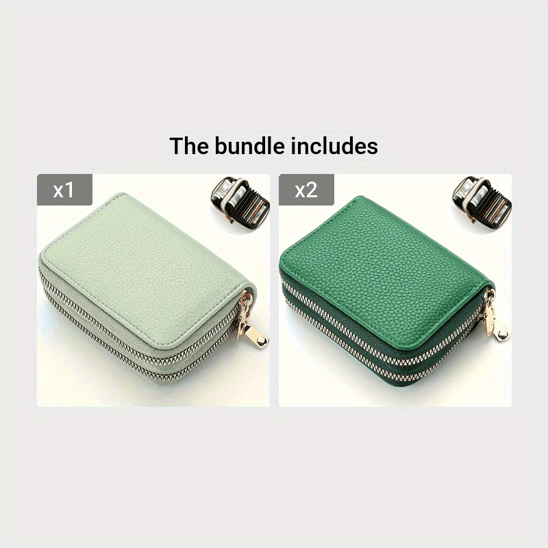 Chic Lightweight Litchi Wallet with Double Zipper - Trendy Multicolor Credit Card & Coin Purse for Everyday Use