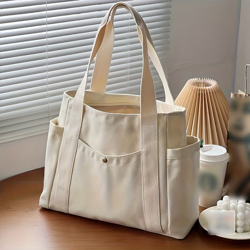 Large Capacity Canvas Tote Bag - Spacious, Stylish, and Sturdy Zipper Closure Shoulder Bag for Women - Perfect for Commute, Daily Use, and Travel