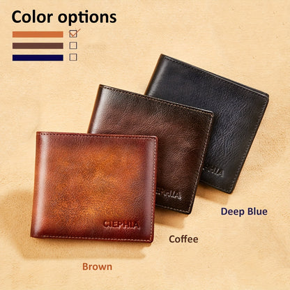 Mens Vintage Genuine Leather Bifold Wallet - RFID Blocking, Dual ID Windows, Spacious & Durable - Ideal Gift