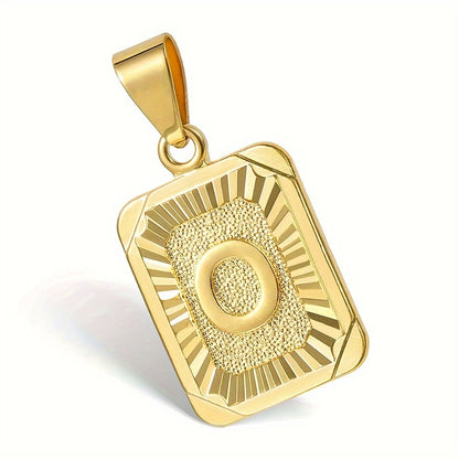 Initial Letter Square Pendant Necklace For Men And Women, 26 Alphabet Options, Simple Style Fashion Jewelry With Cuban Curb Chain