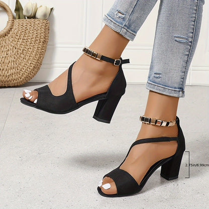 xieyinshe  Women's Chunky Heel Sandals, Fashion Open Toe Dress Pumps, Comfortable Buckle Strap Heels