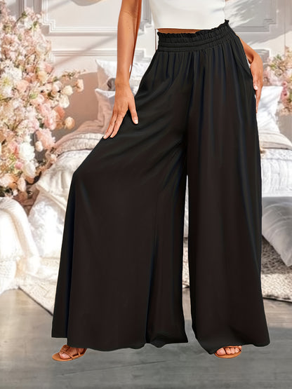 xieyinshe Solid Palazzo Pants, Casual Elastic Waist Wide Leg Pants, Women's Clothing