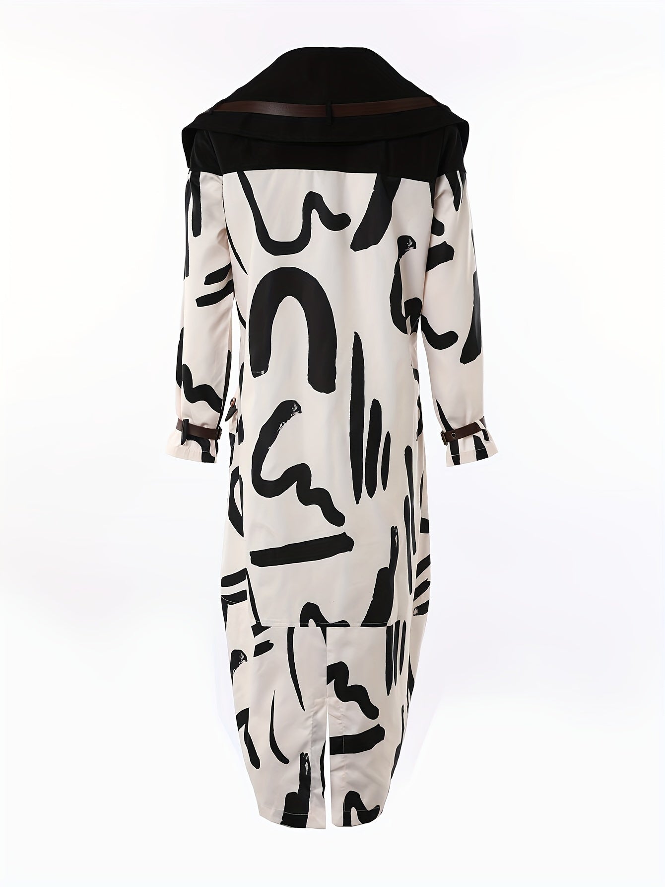 Abstract Print Long Length Jacket, Casual Button Front Long Sleeve Outerwear, Women's Clothing