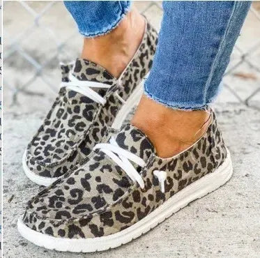 Casual Shoes Comemore Woman Flats Spring Lace Up Round Toe  Women Sneaker Canvas Flat Solid Leopard Breathable Sneakers 41