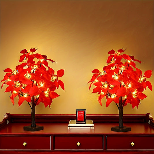 1pc Red Flower Christmas Tree Light, Warm White Light 24LED Simulation Tree Lights for Wedding Christmas Party Holiday Decoration