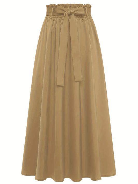 xieyinshe  Solid Belted Maxi Skirts, Elegant Pleated Versatile Skirts, Women's Clothing