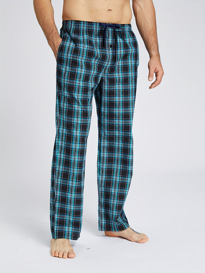 1/3pcs Men's Cotton Thin Plaid Sleep & Lounge Pants, Pajama Bottoms With Pockets