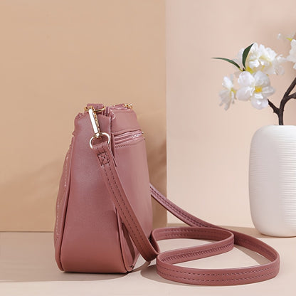 Trendy Solid Color PU Leather Crossbody Bag - Stylish & Secure Zipper Closure, Versatile Shoulder Bag for Women - Compact & Fashion-Forward Design