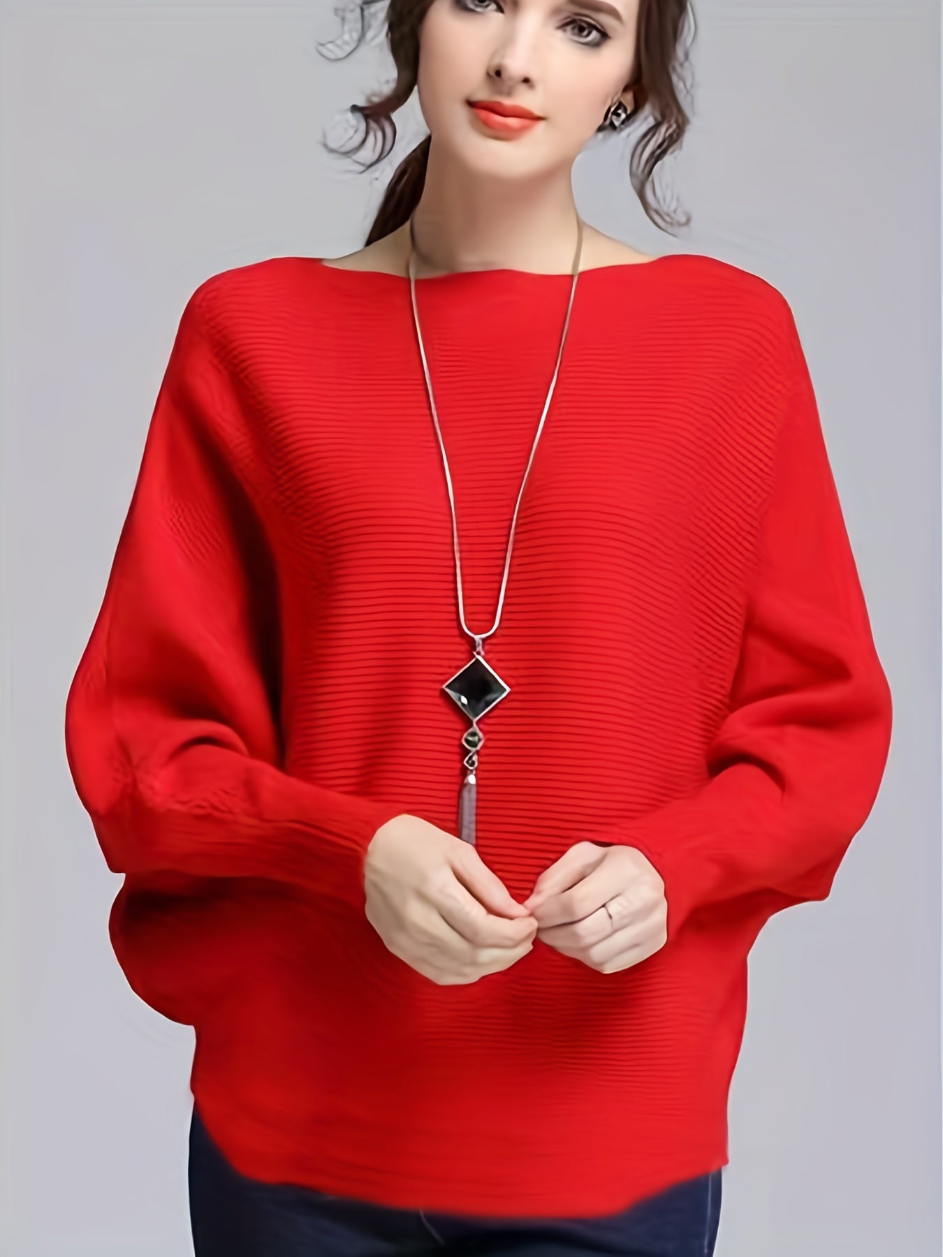 xieyinshe  Solid Boat Neck Pullover Sweater, Elegant Batwing Sleeve Sweater For Spring & Fall, Women's Clothing