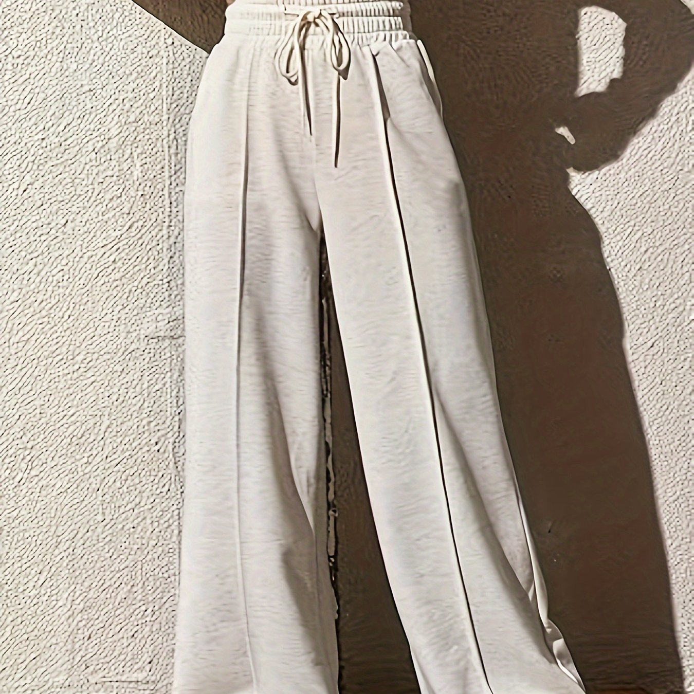 xieyinshe  Drawstring Loose Solid Pants, Casual Wide Leg Long Length Pants, Women's Clothing