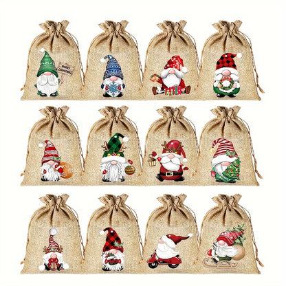 [Customer Favorite] 12pcs Christmas Burlap Gift Bag Set - 5x7 Inches, Assorted Festive Patterns for Jewelry, Candy & Small Items Storage - Perfect for Holiday Parties & Celebrations