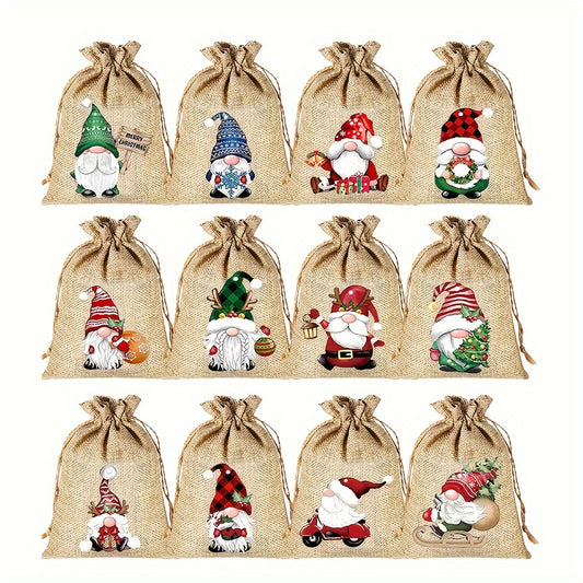 [Customer Favorite] 12pcs Christmas Burlap Gift Bag Set - 5x7 Inches, Assorted Festive Patterns for Jewelry, Candy & Small Items Storage - Perfect for Holiday Parties & Celebrations