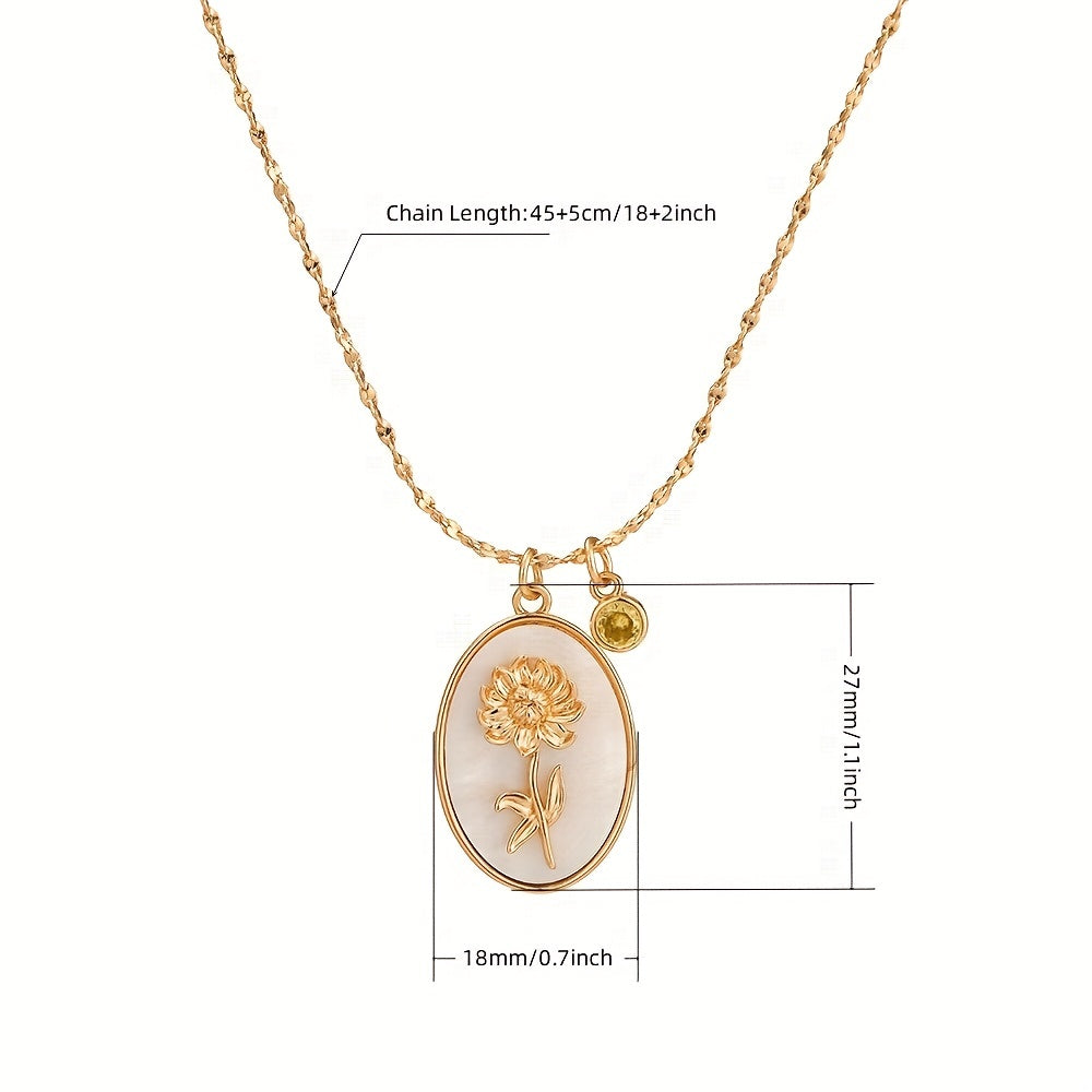 1 Pc Classic 3D Birth Flower On Oval White Shell Pendant Necklace