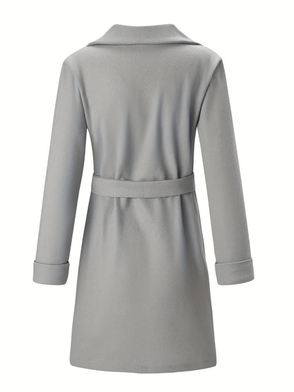 xieyinshe  Lapel Neck Belted Coat, Elegant Long Sleeve Coat For Fall & Winter, Women's Clothing