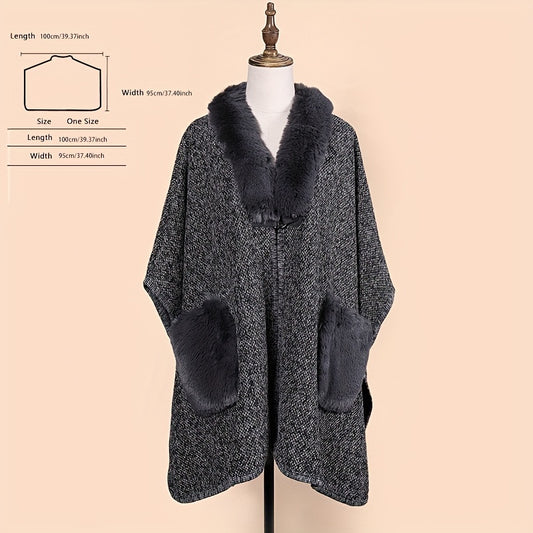 xieyinshe Unisex Faux Fur Collar Shawl Thick Warm Buckle Cardigan Poncho With Pocket Autumn Winter Outdoor Windproof Blanket Shawl Cape