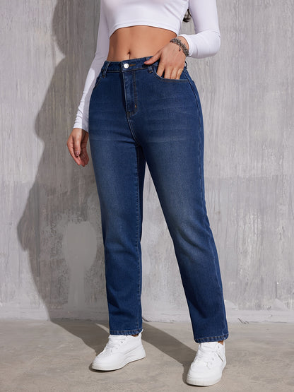 xieyinshe  Plush Liner Casual Straight Jeans, Slant Pockets Versatile Denim Pants, Women's Denim Jeans & Clothing