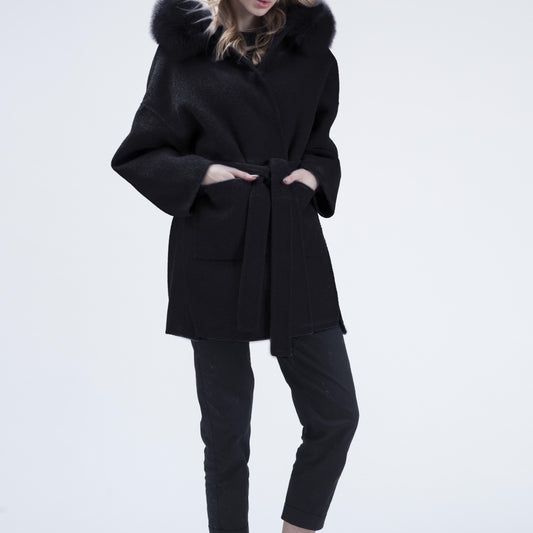 xieyinshe  Fluffy Trim Solid Warm Coat, Elegant Long Sleeve Winter Outerwear, Women's Clothing