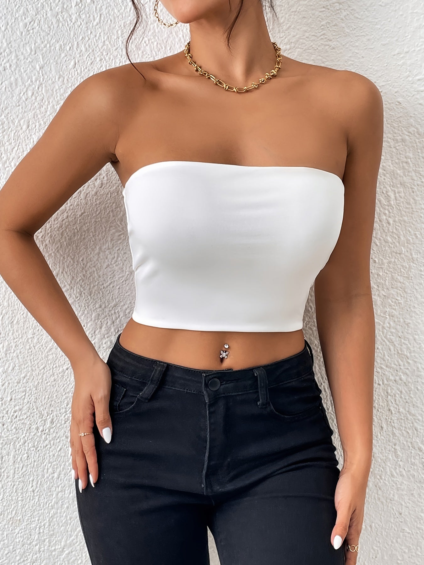 xieyinshe  Sexy Bodycon Crop Tube Top, Solid Stretchy Tube Top, Casual Every Day Tops, Women's Clothing