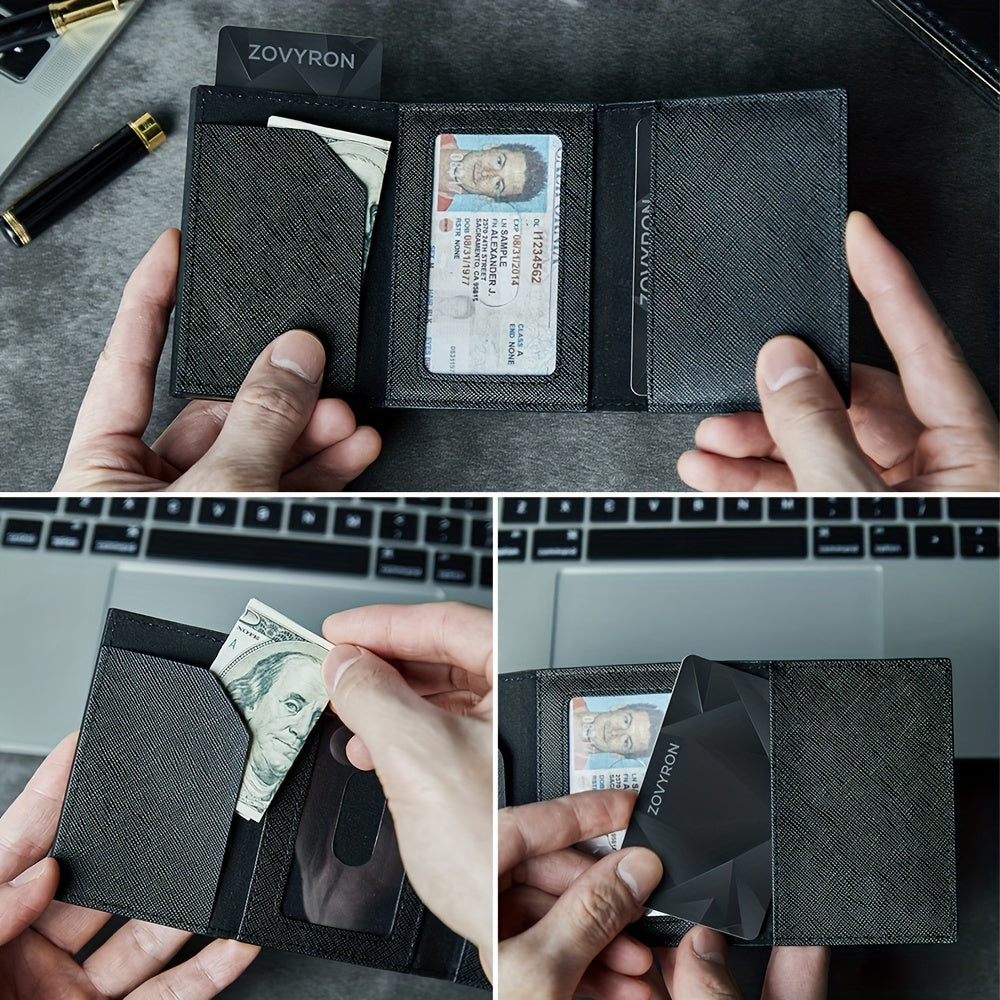 RFID Leather Wallet - Secure Air Tag Storage, Advanced RFID Blocking, Money Clip, ID Window, Slim Credit Card Holder for Stylish Men