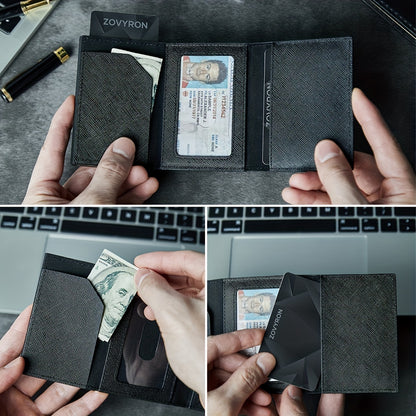 RFID Leather Wallet - Secure Air Tag Storage, Advanced RFID Blocking, Money Clip, ID Window, Slim Credit Card Holder for Stylish Men