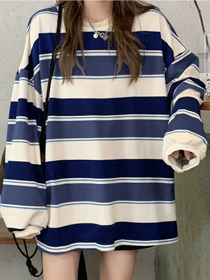 xieyinshe  Striped Print Pullover Sweatshirt, Casual Long Sleeve Crew Neck Sweatshirt For Fall & Winter, Women's Clothing