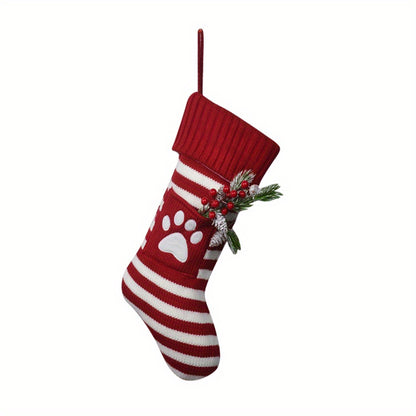 1pc Cozy Festive Knitted Striped Christmas Stocking Sock Gift Bag - Decorative Holiday Home Decorations with Soft Fabric and Traditional Design