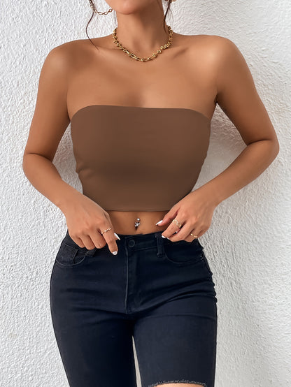 xieyinshe  Sexy Bodycon Crop Tube Top, Solid Stretchy Tube Top, Casual Every Day Tops, Women's Clothing