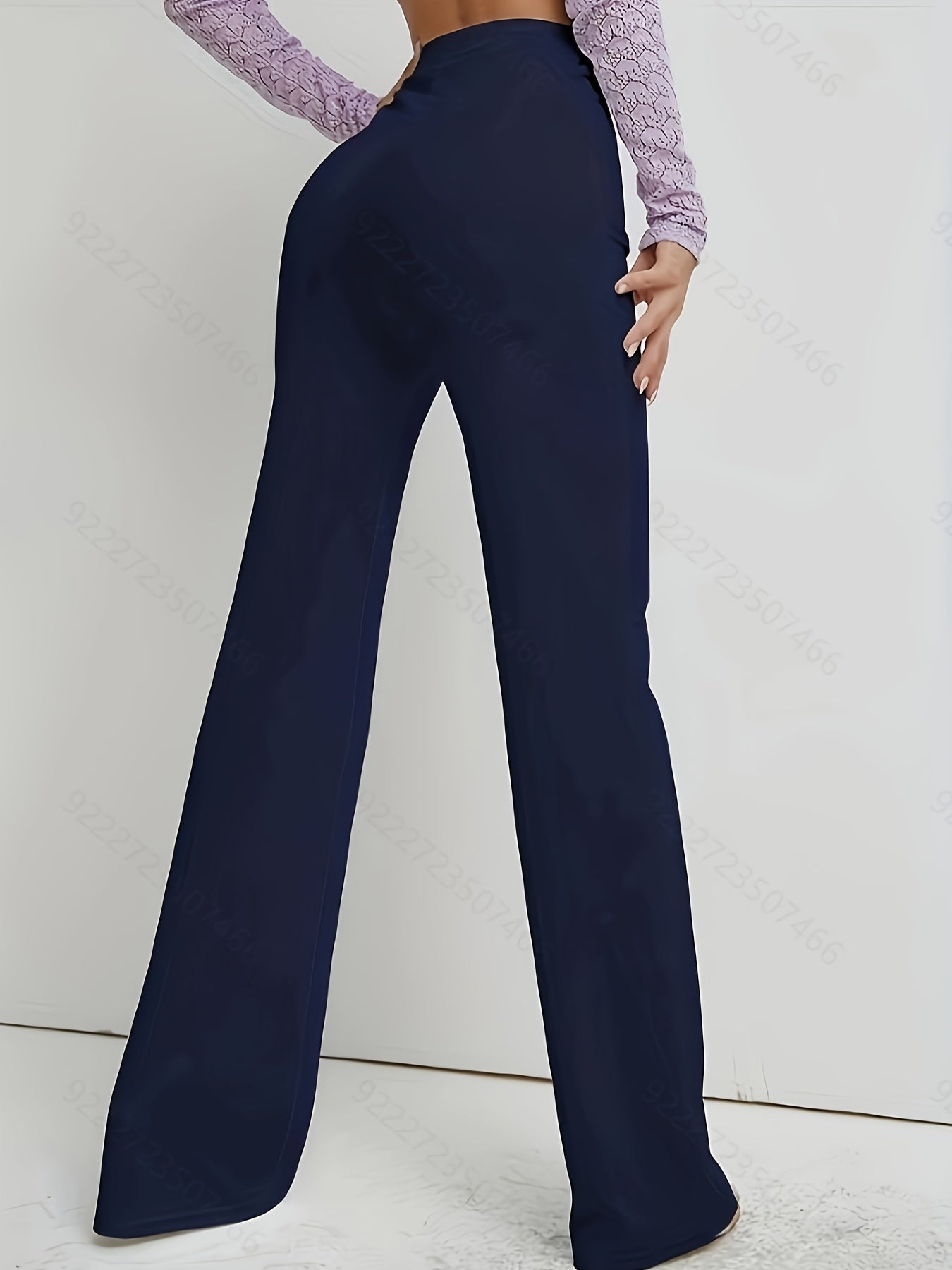 xieyinshe  Solid Straight Leg Pants, Casual High Waist Work Pants, Women's Clothing