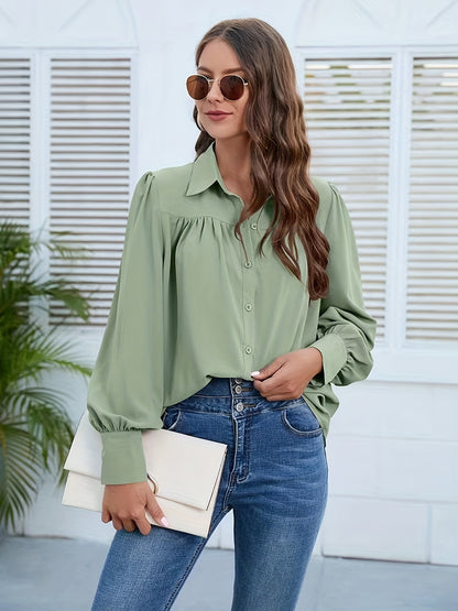 Long Sleeve Button Up Shirt, Loose Casual Top For Spring & Fall, Women's Clothing