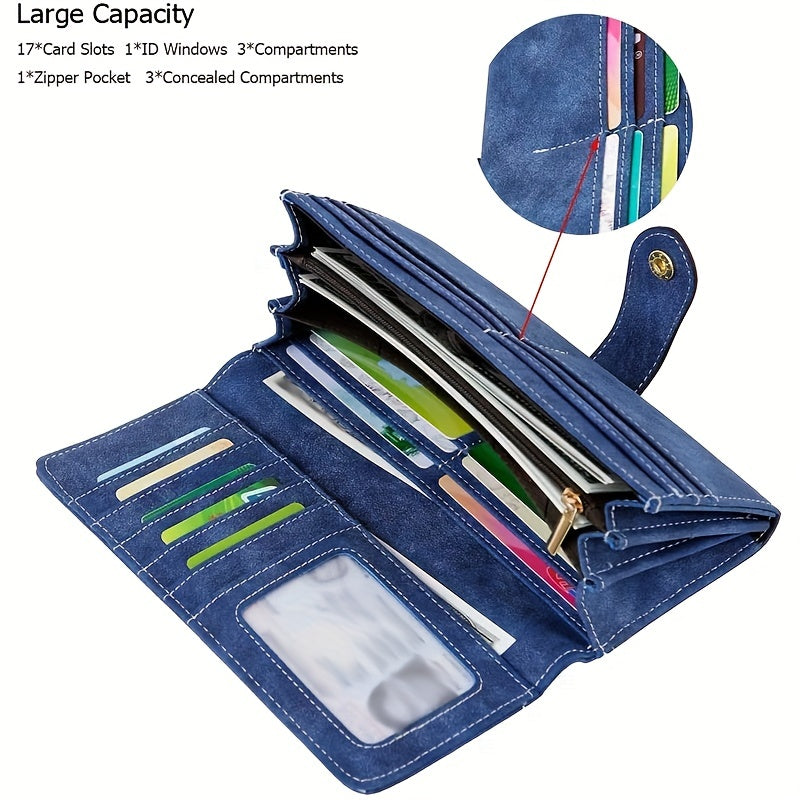 Vintage-Style High-Capacity Wallet | Secure Snap Closure, Multi-Card Slots & Durable Zip Pocket