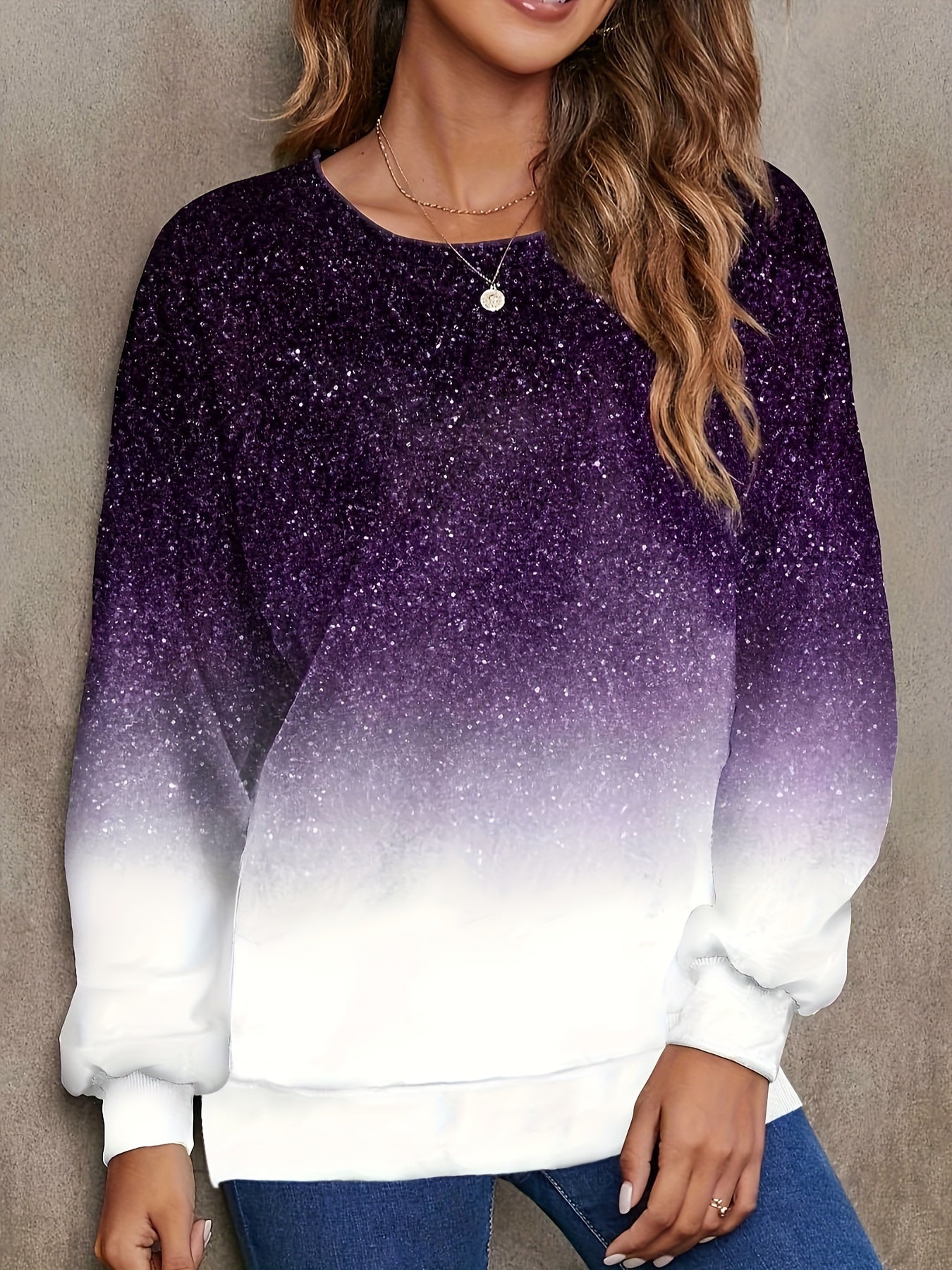 xieyinshe  Starry Sky Print Pullover Sweatshirt, Casual Gradient Long Sleeve Crew Neck Sweatshirt For Fall & Winter, Women's Clothing