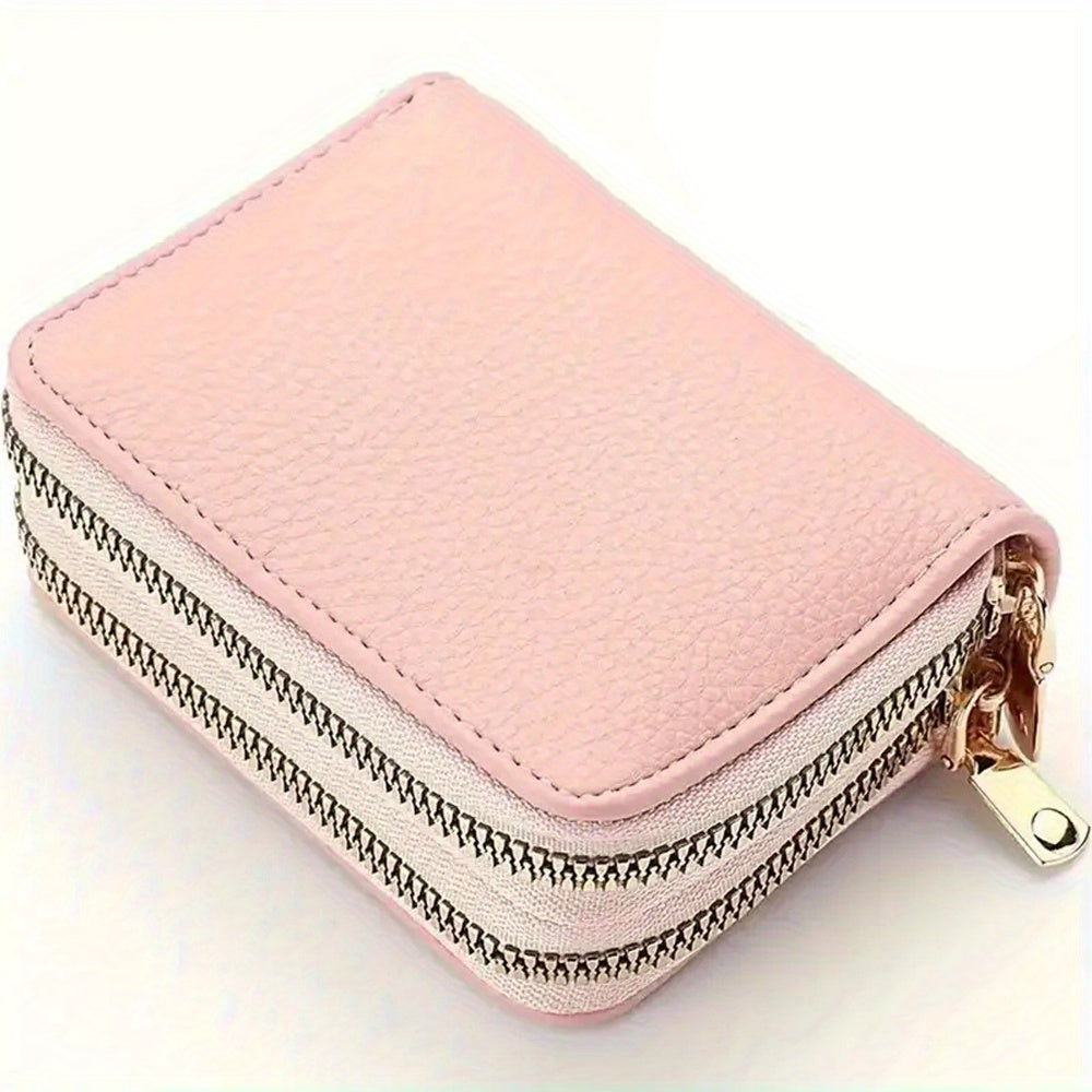 Chic Lightweight Litchi Wallet with Double Zipper - Trendy Multicolor Credit Card & Coin Purse for Everyday Use