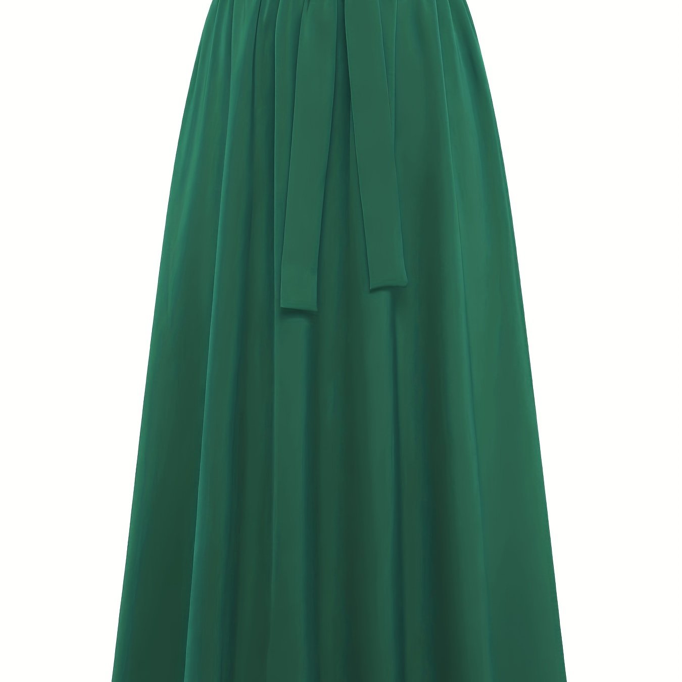 Solid Belted Maxi Skirts, Elegant Pleated Versatile Skirts, Women's Clothing