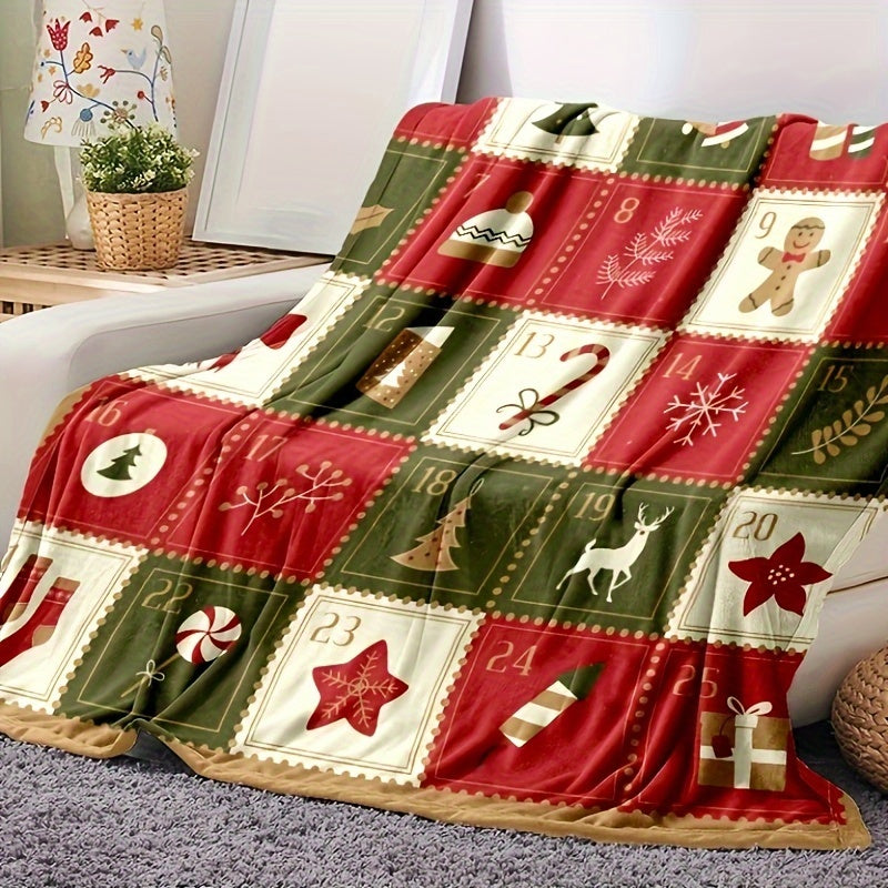 1pc Cozy Vintage Christmas Print Flannel Blanket - Soft, Warm, and Plush Throw for Couch, Sofa, Office, Bed, Camping, and Travel - Multi-Purpose Gift for All Seasons with Versatile Uses