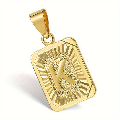 Initial Letter Square Pendant Necklace For Men And Women, 26 Alphabet Options, Simple Style Fashion Jewelry With Cuban Curb Chain