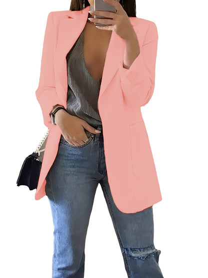 xieyinshe Plus Size Casual Blazer, Women's Plus Solid Long Sleeve Lapel Collar Suit Coat With Pockets