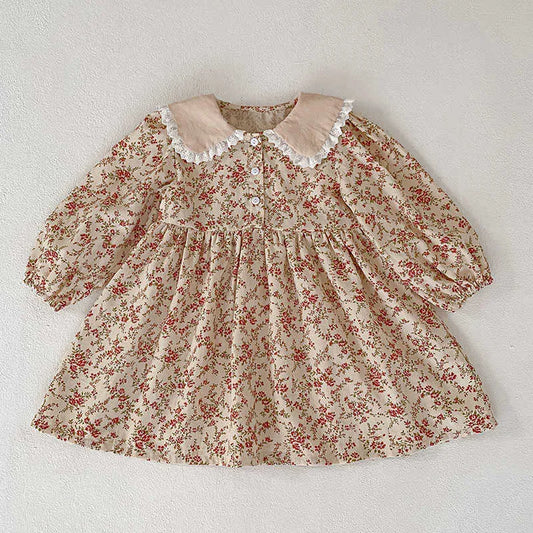 Girl's Dresses Korean Style Sister Clothes Kids Party Dress Baby Girls Rompers Floral Printing Long Sleeve Autumn Spring Girls Princess Dress
