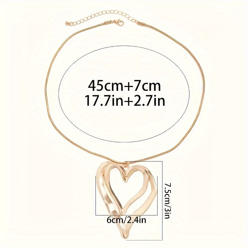 1pc Sexy Double Layer Hollowed Out Irregular Heart Pendant Necklace, Minimalist Fashionable Statement Accessories Versatile Daily Wear Jewelry Gift