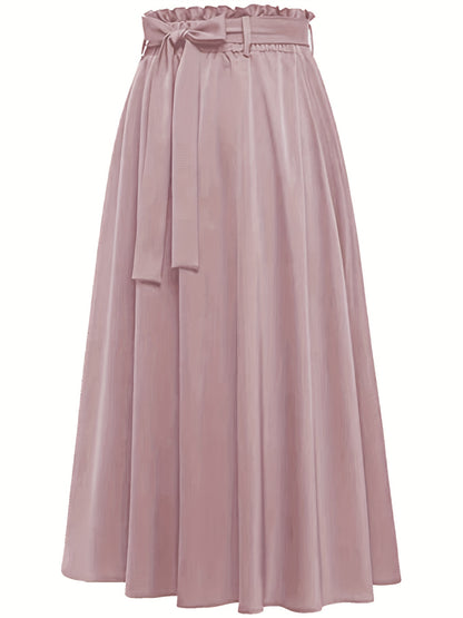 xieyinshe  Solid Belted Maxi Skirts, Elegant Pleated Versatile Skirts, Women's Clothing