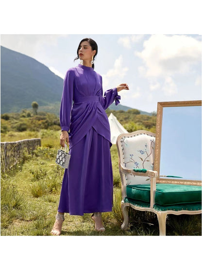 Women's Swing Dress Maxi Long Dress Purple Long Sleeve Solid Color Ruffle Fall Round Neck Casual Loose Dresses