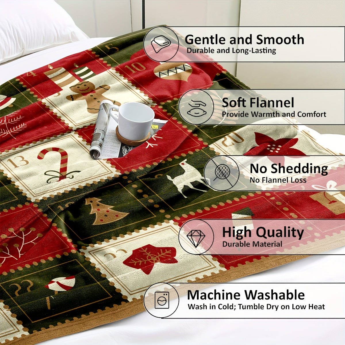 1pc Cozy Vintage Christmas Print Flannel Blanket - Soft, Warm, and Plush Throw for Couch, Sofa, Office, Bed, Camping, and Travel - Multi-Purpose Gift for All Seasons with Versatile Uses