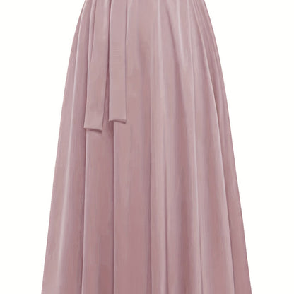 Solid Belted Maxi Skirts, Elegant Pleated Versatile Skirts, Women's Clothing