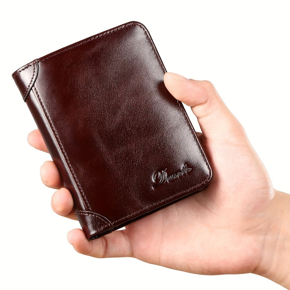 Elegant & Secure Men's Black Genuine Leather Wallet - RFID Protection, Premium Cowhide, Ideal Gift