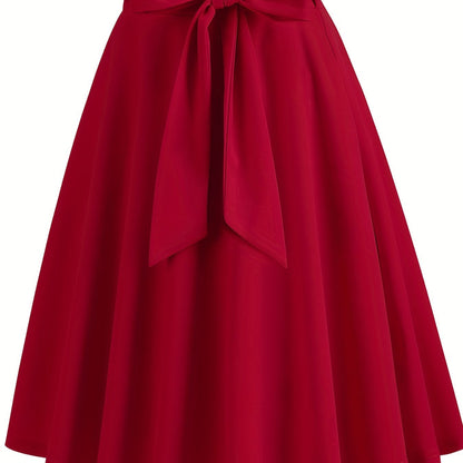 xieyinshe  Retro A-line Skirt, Bowknot Front Skirt For Party, Performance, Every Day, Women's Clothing