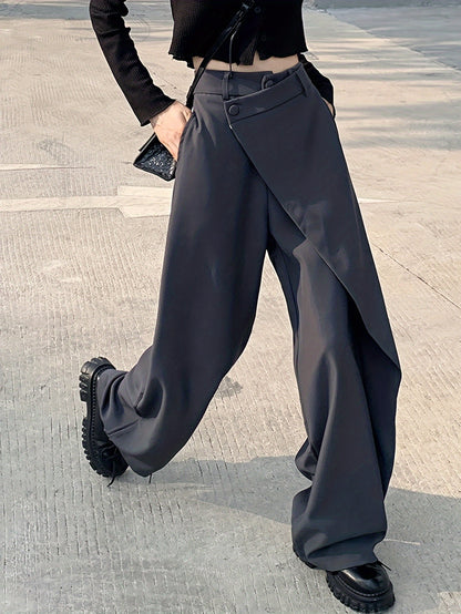 xieyinshe  Solid Asymmetric Suit Pants, Casual Wide Leg Loose Pants For Spring & Summer, Women's Clothing