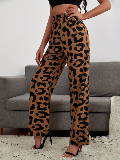 xieyinshe  Leopard Print High Waist Pants, Vintage Straight Leg Pants, Women's Clothing