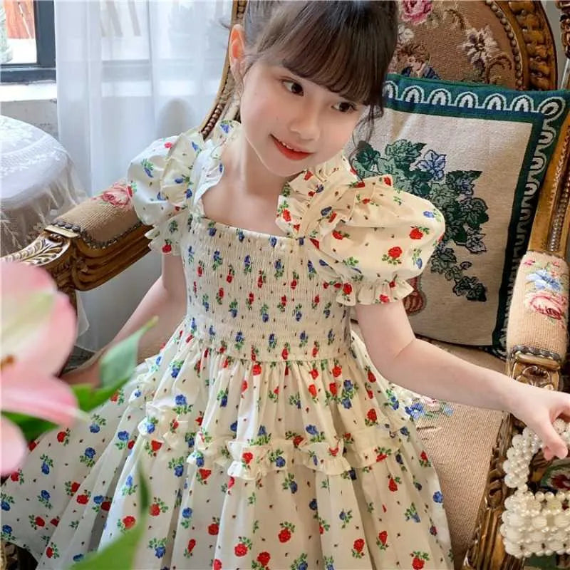 Girl's Dresses GIRLS MIDDLE LENGTH DRESS SMALL AND SMALL CHILDREN FLORAL FASHION PRINCIPAL DRESS Summer New