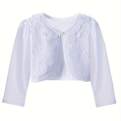 Delicate Lace Trim Girls Cardigan - Stylish One-Button Design, Timeless Elegance & Ultra-Comfortable Fit - Perfect for Kid/Pre-Teen Fashionistas