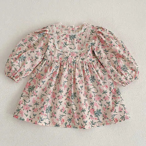 Girl's Dresses Korean Style Sister Clothes Kids Party Dress Baby Girls Rompers Floral Printing Long Sleeve Autumn Spring Girls Princess Dress