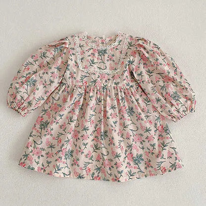 Girl's Dresses Korean Style Sister Clothes Kids Party Dress Baby Girls Rompers Floral Printing Long Sleeve Autumn Spring Girls Princess Dress